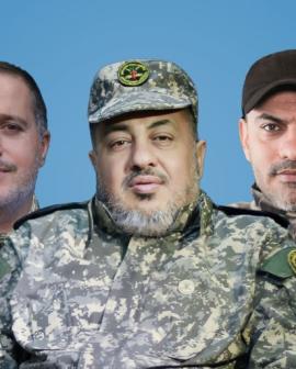 قادة سرايا القدس الذين اغتالتهم قوات الاحتلال "الاسرائيلي" في غزة فجر أمس وهم من اليمين: خليل البهتيني وجهاد غنام وطارق عز الدين