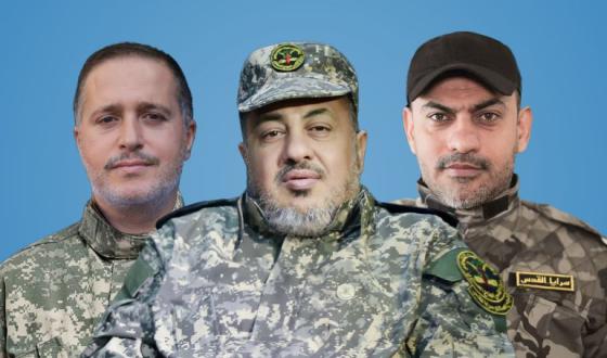 قادة سرايا القدس الذين اغتالتهم قوات الاحتلال "الاسرائيلي" في غزة فجر أمس وهم من اليمين: خليل البهتيني وجهاد غنام وطارق عز الدين